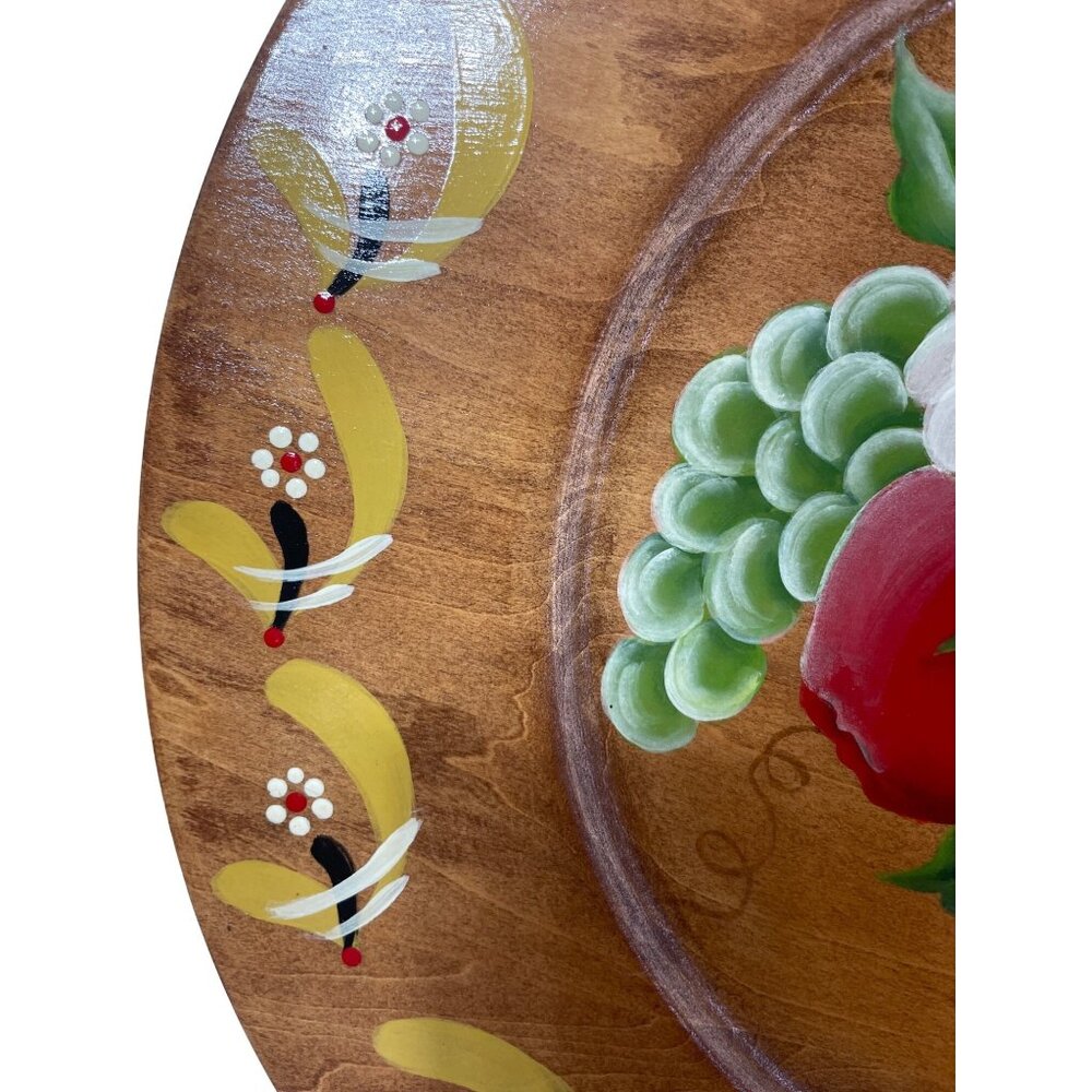 Vintage Retro Hand-painted Floral Fruit Plate signed by artist 14" Cottage Core - Picture 3 of 6